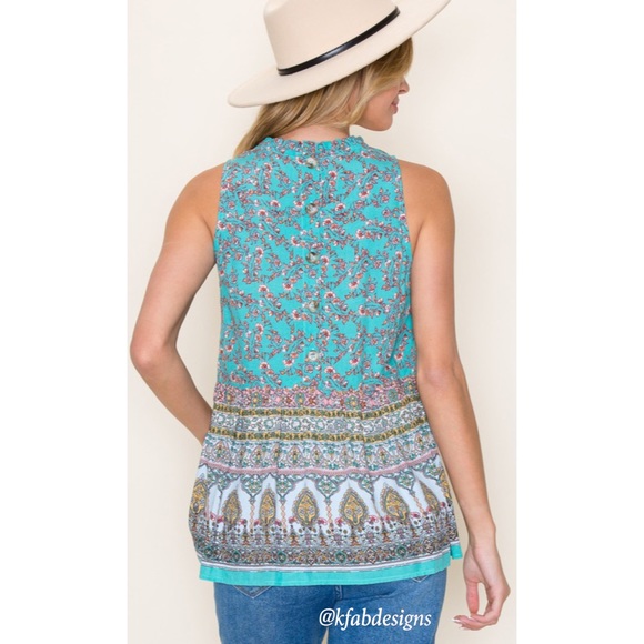 LAST 2! Boho Ruffle Mock Neck Ocean Colors Top! - Picture 6 of 7